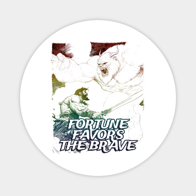 "Fortune Favors The Brave" Vintage Barbarian Fantasy Magnet by Nonstop Shirts
